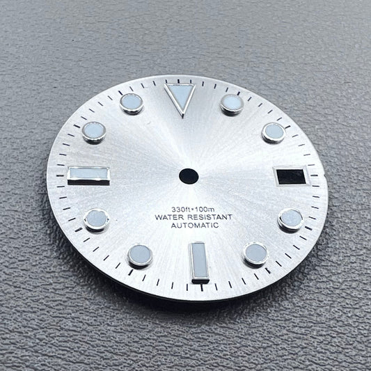 28.5mm Light Silver Watch Dial Green Lume For NH35 NH36 4R35 4R36 Movement