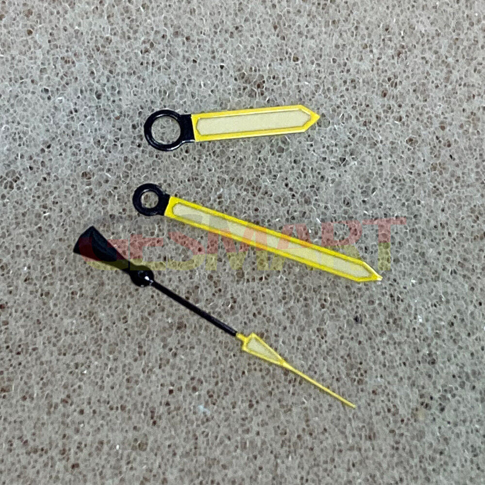 Yellow trim green luminous watch hands designed for NH35/NH36 movement, perfect for precise timekeeping.