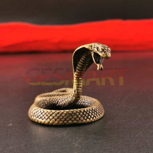 Hand-carved Solid Copper Little Cobra trinket, detailed bronze figurine for watch accessory display