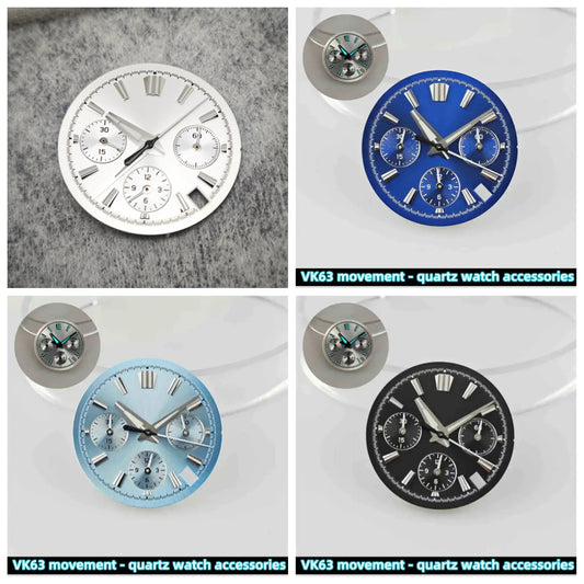 29.5mm Multicolor Watch Dial with Blue Luminous for VK63 Quartz Hand Movement