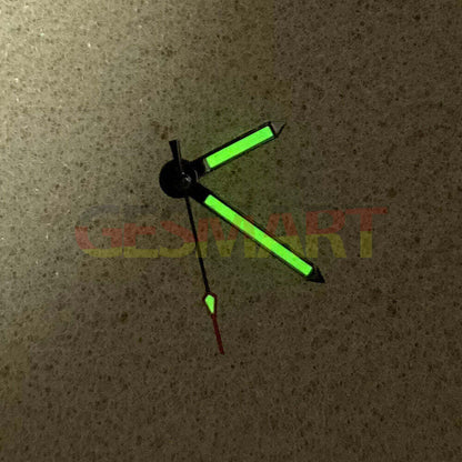 Green luminous 3 hands with black trim for NH35/NH36/4R36 watch movements.