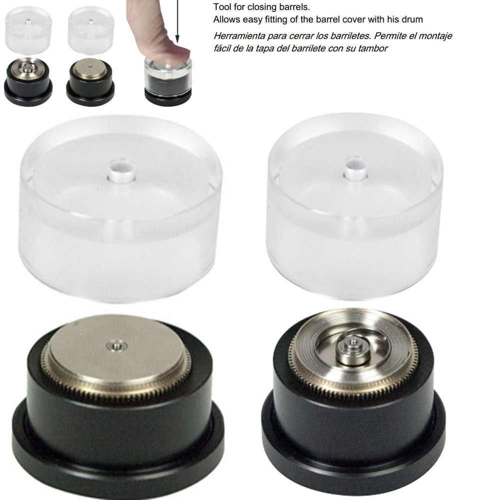 Bergeon 7922 mainspring cover tool for precise watch barrel installation, perfect for watchmakers.