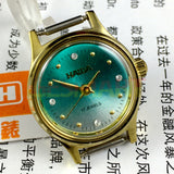 23mm HAIDA Manual Mechanical Lady Watch Golden Nail 17 Jews Gradient Green Dial