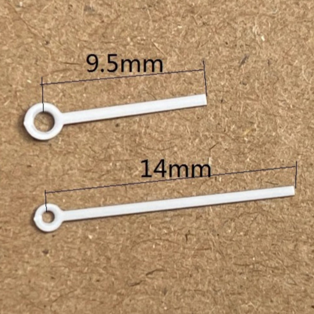 White painted 9.5x14mm watch hands for Ronda 763, 762, 751, 1062, and 1063 movements, precise fit.