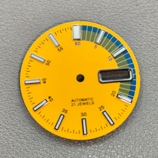 Yellow Modified 28.5mm Watch Dial Green Lume No Logo Fit for NH36 Movement