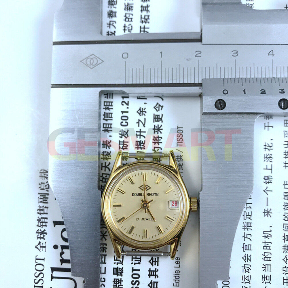 Double Rhomb golden nail ladies watch, manual mechanical movement, single calendar, 3 hands for elegant timekeeping.