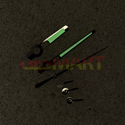 Classic silver-trimmed green luminous watch hands for Epson VK63 movement, precise and stylish upgrades.