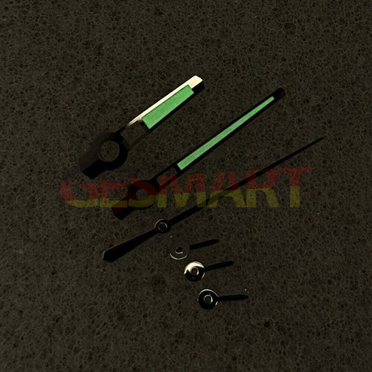 Classic silver-trimmed green luminous watch hands for Epson VK63 movement, precise and stylish upgrades.