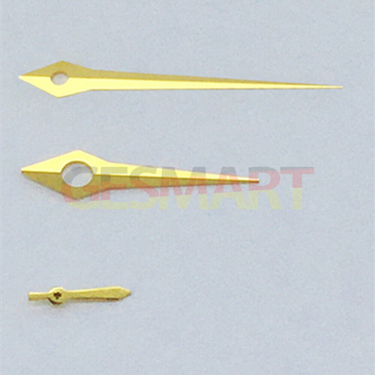 Long pointed golden watch hands with no lume, compatible with ST3600/ST3620/ETA6497/6498 movements.