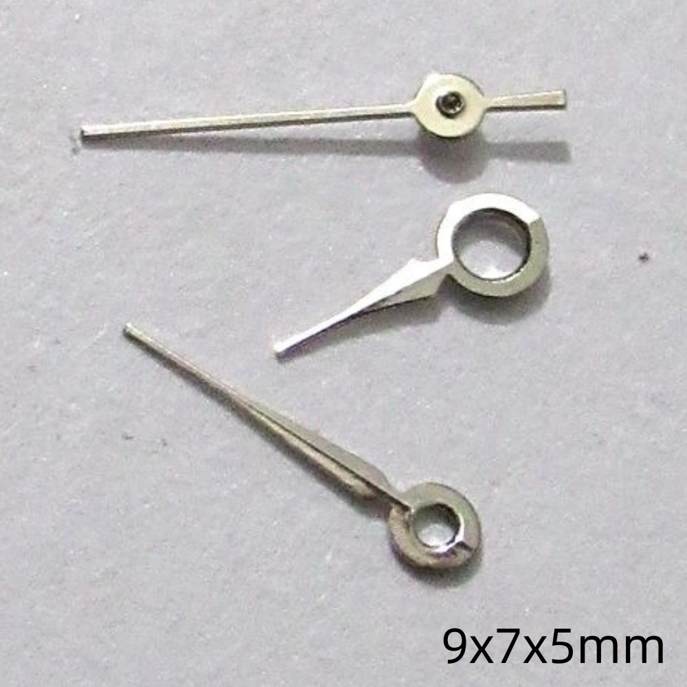 9mm silver painted watch hands set compatible with Miyota 2035 2115 2105 2305 movements.