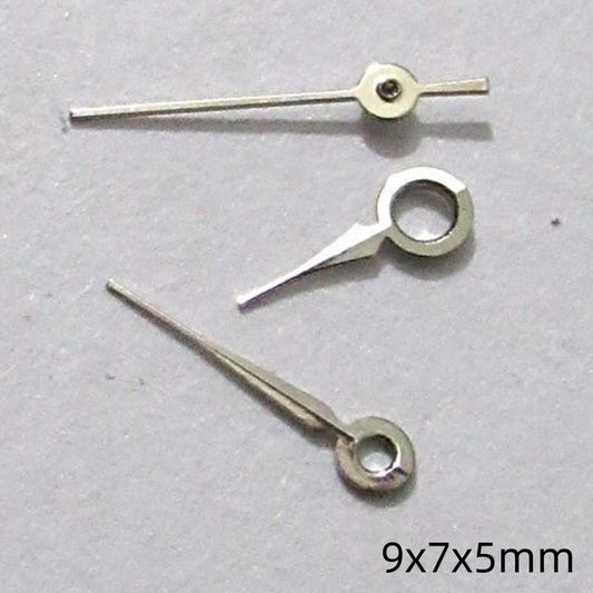9mm silver painted watch hands set compatible with Miyota 2035 2115 2105 2305 movements.