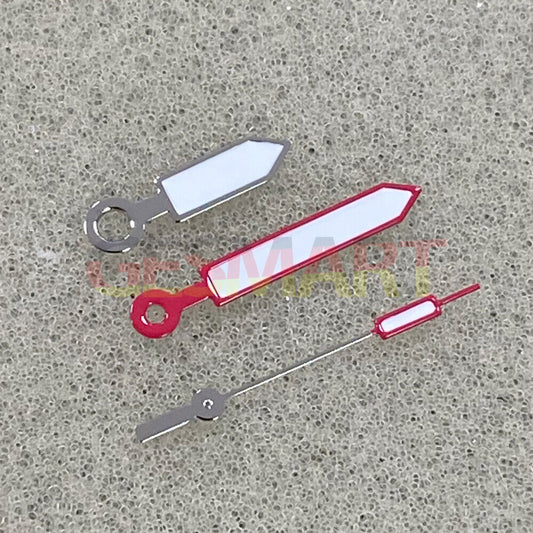 Red and silver trim luminous watch hands for NH35/NH36/4R/7S movements, green glow finish