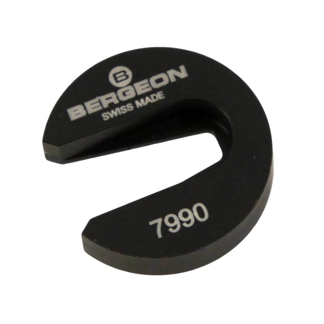 Bergeon 7990 tool supporting balance wheel impulse-pin for precise watch cleaning.