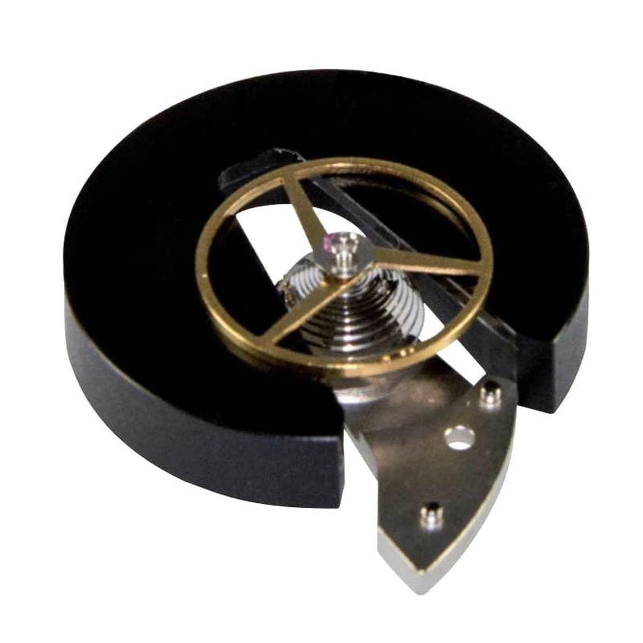 Bergeon 7990 watchmaker tool supporting balance wheel impulse-pin during cleaning.