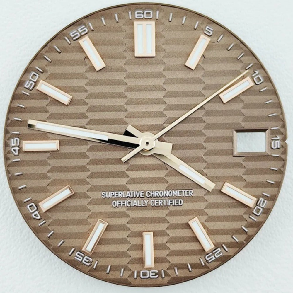 Green Lume Waved Brown Watch Dial with Golden Trim Suitable for NH35