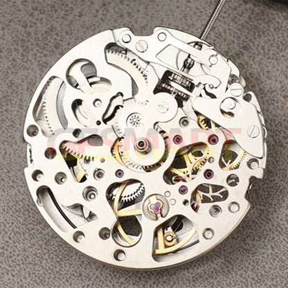 Dandong Silver automatic watch movement with hollow design and precise second stop feature.