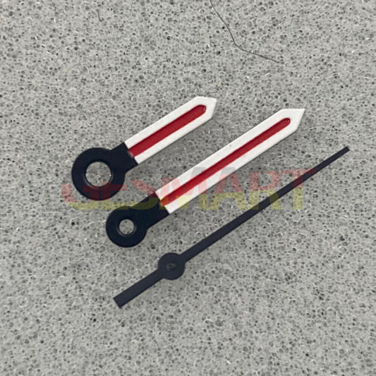 Red arrow-shaped silver trimmed luminous watch hands for NH35/NH36 movements with green glow.
