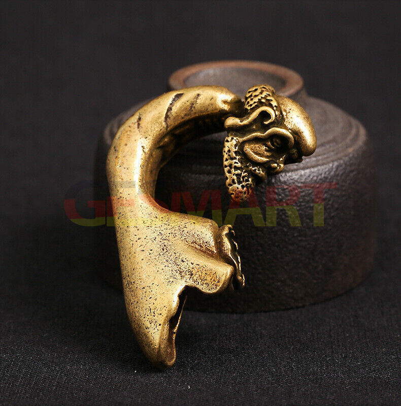 Hand-carved solid copper Dharma Agarwood furnace figurine, detailed bronze trinket for watch accessory display.