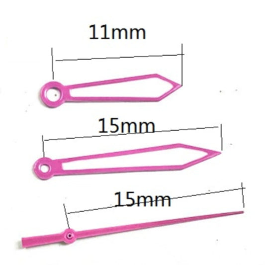 15mm plum purple arrow-shaped watch hands, compatible with Miyota 2035 quartz movement, stylish trim design.