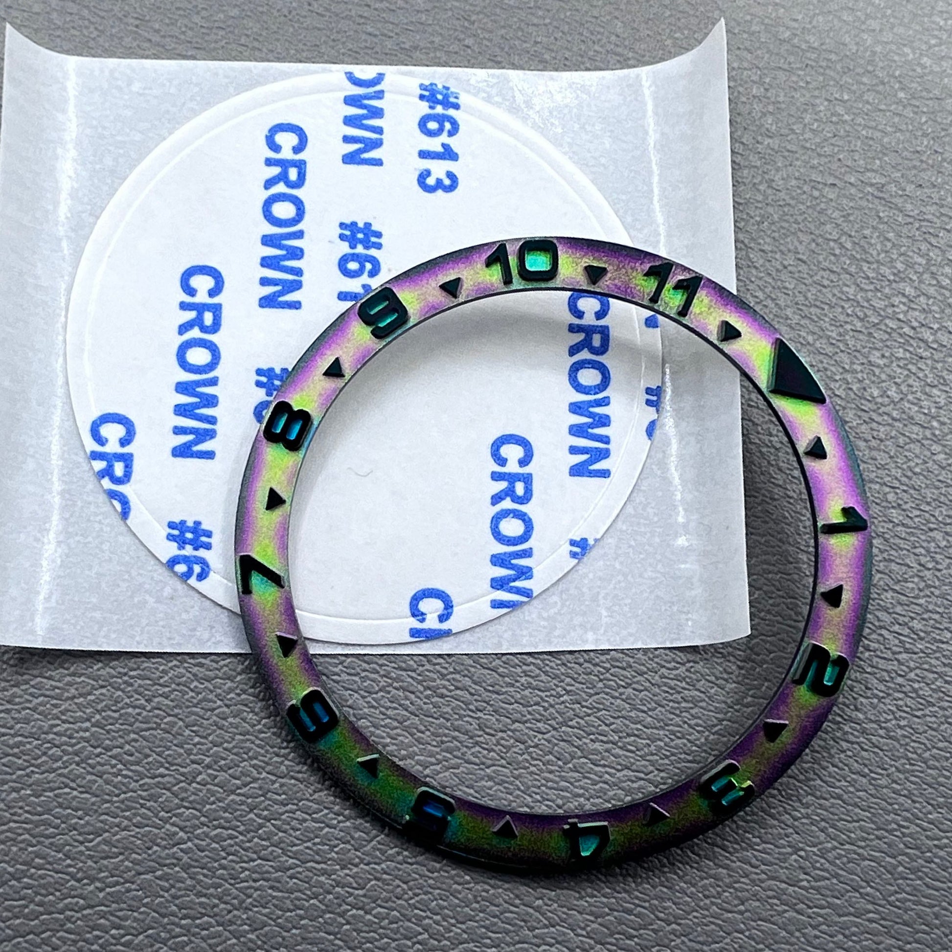 Rainbow metal convex bezel insert with raised numerals, 38mm fit for Yacht Series watch, stylish accessory.