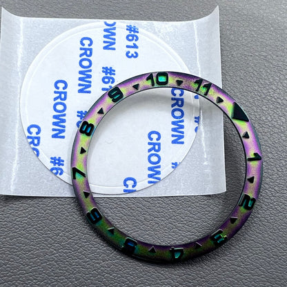 Rainbow metal convex bezel insert with raised numerals, 38mm fit for Yacht Series watch, stylish accessory.