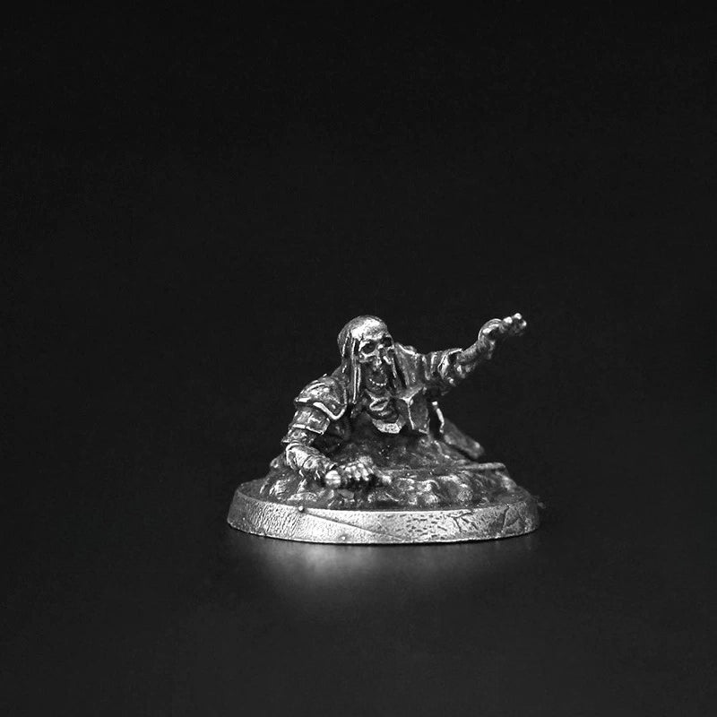 White Brass Figurine Crawling Skeleton Undead Miniature - Emerging from Grave Scatter Terrain