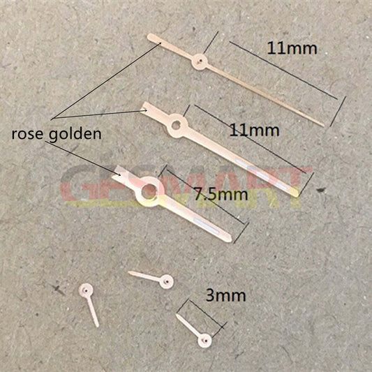 Aiguilles de montre 11 mm avec garniture dorée rose et luminescentes vertes pour VX3J, VX9J, VX7J, VX3N, VX9N, VX42