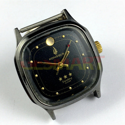 Black dial 34mm Dandong manual mechanical watch with golden nails and 3 hands by Dandong.