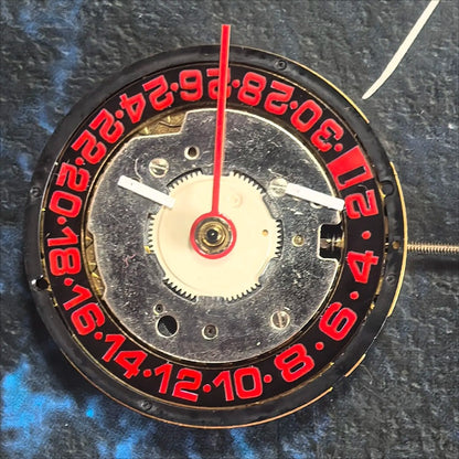 Swiss ISA 8175 Watch Quartz Movement 5 Hands Golden Plated Red Font Date At 6