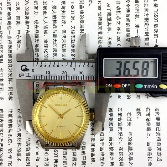 36mm golden nail bezel ladies mechanical watch from Tianjin China with leather band.