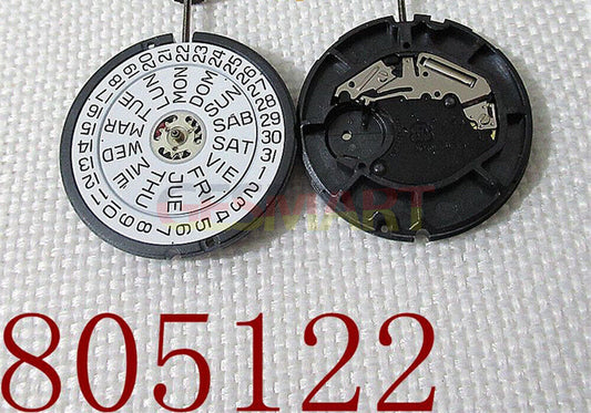 Montre <tc>ETA</tc> 805.122 Quartz 3 Aiguilles Jour/Date 3 Mouvement Suisse