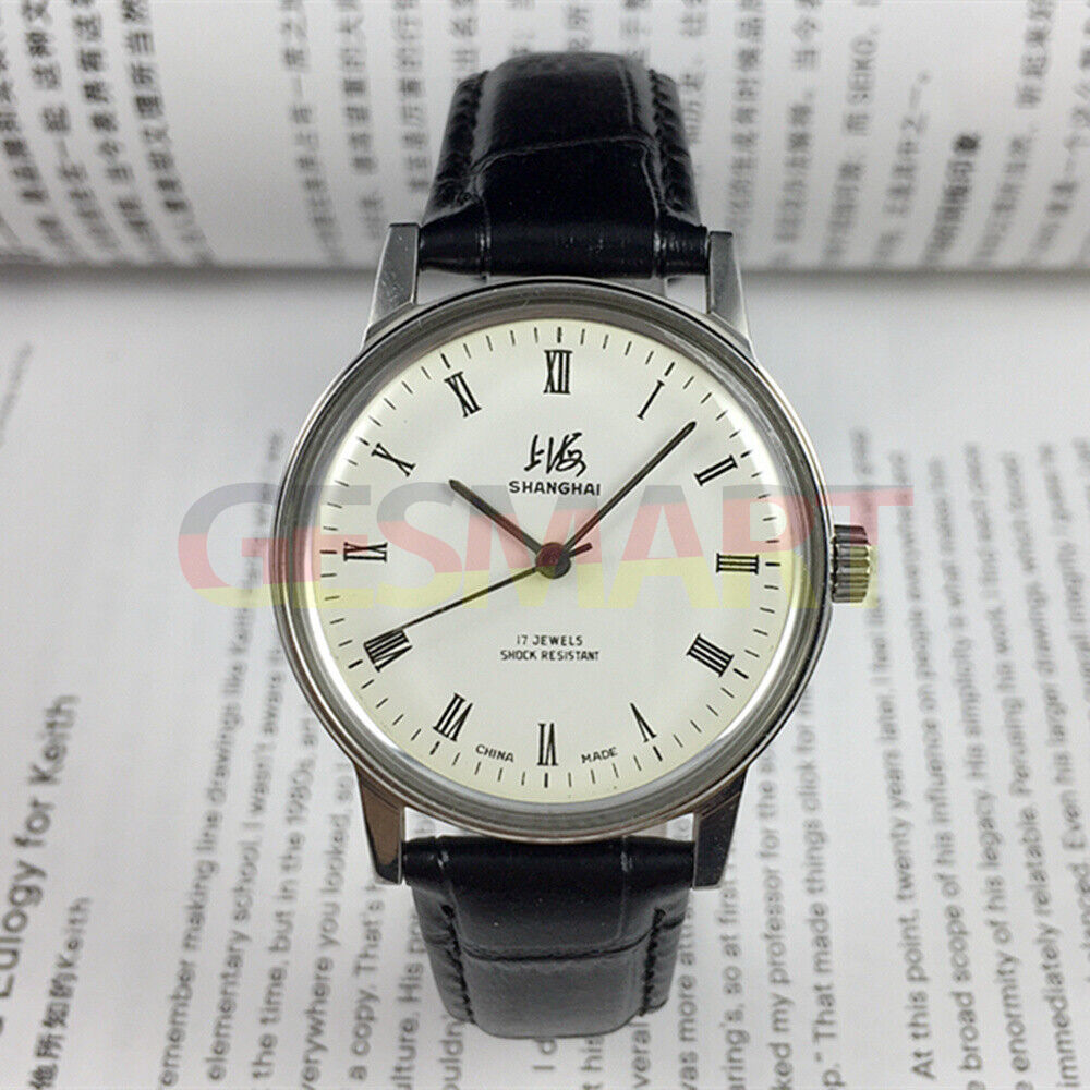 36mm Shanghai Factory 8120 manual mechanical watch with shock-resistant design and 17 jewels.