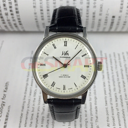36mm Shanghai Factory 8120 manual mechanical watch with shock-resistant design and 17 jewels.