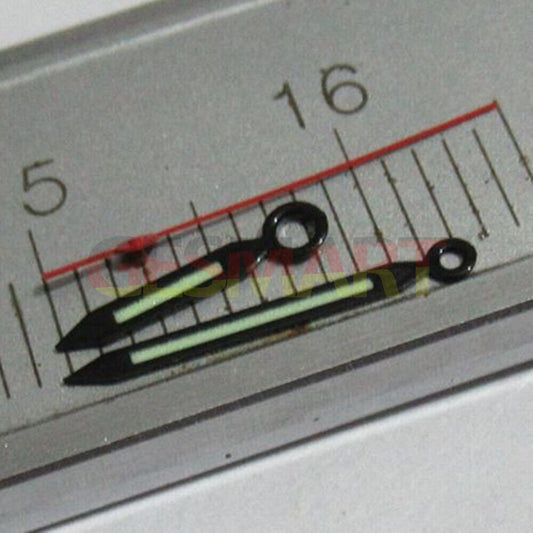 Red second hand with black trim and green lume watch hands set, compatible with Miyota 2035, 2115, 2105 models.