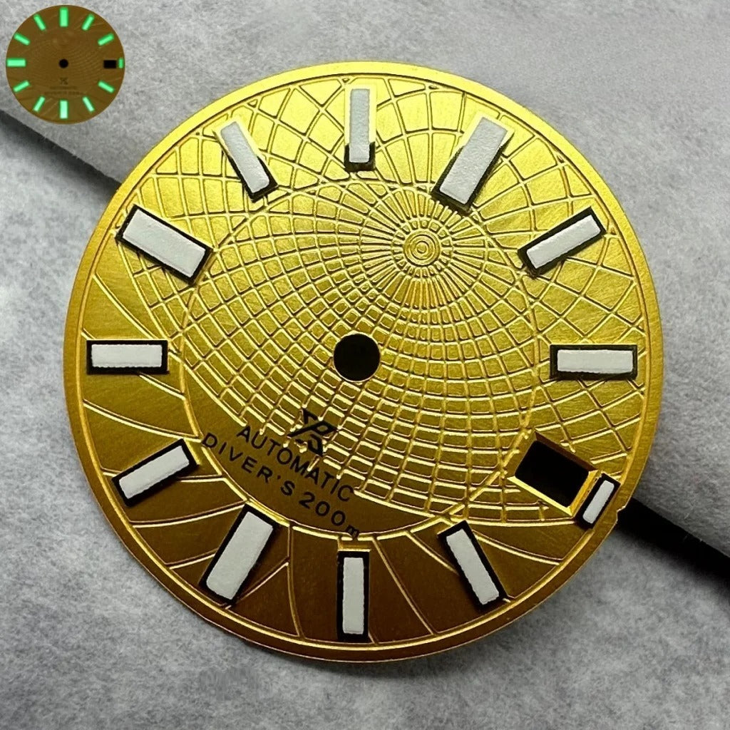 28.5Mm Golden Watch Dial Green Lume Fit For NH35 NH36 Movement Divers 200M