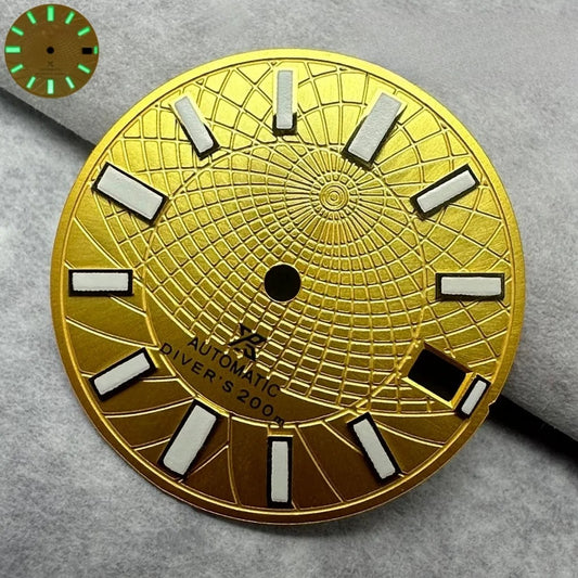 28.5Mm Golden Watch Dial Green Lume Fit For NH35 NH36 Movement Divers 200M