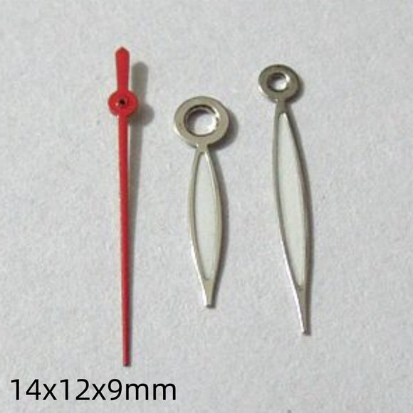 14mm Silver Trim Green Lume Watch Hands Set for Miyota 2035 2115 2105 2305
