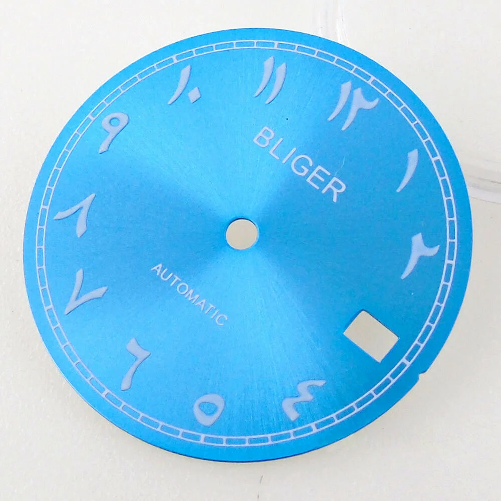 Bliger 29mm multicolor watch dial with green lume, compatible with NH35A NH36A automatic movements.