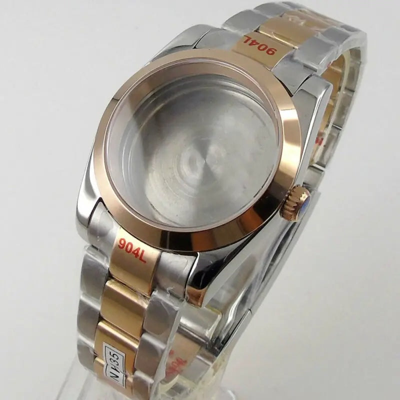 36mm Sapphire Glass Rose Golden Two Tone Watch Case fit NH35 NH36 NH38