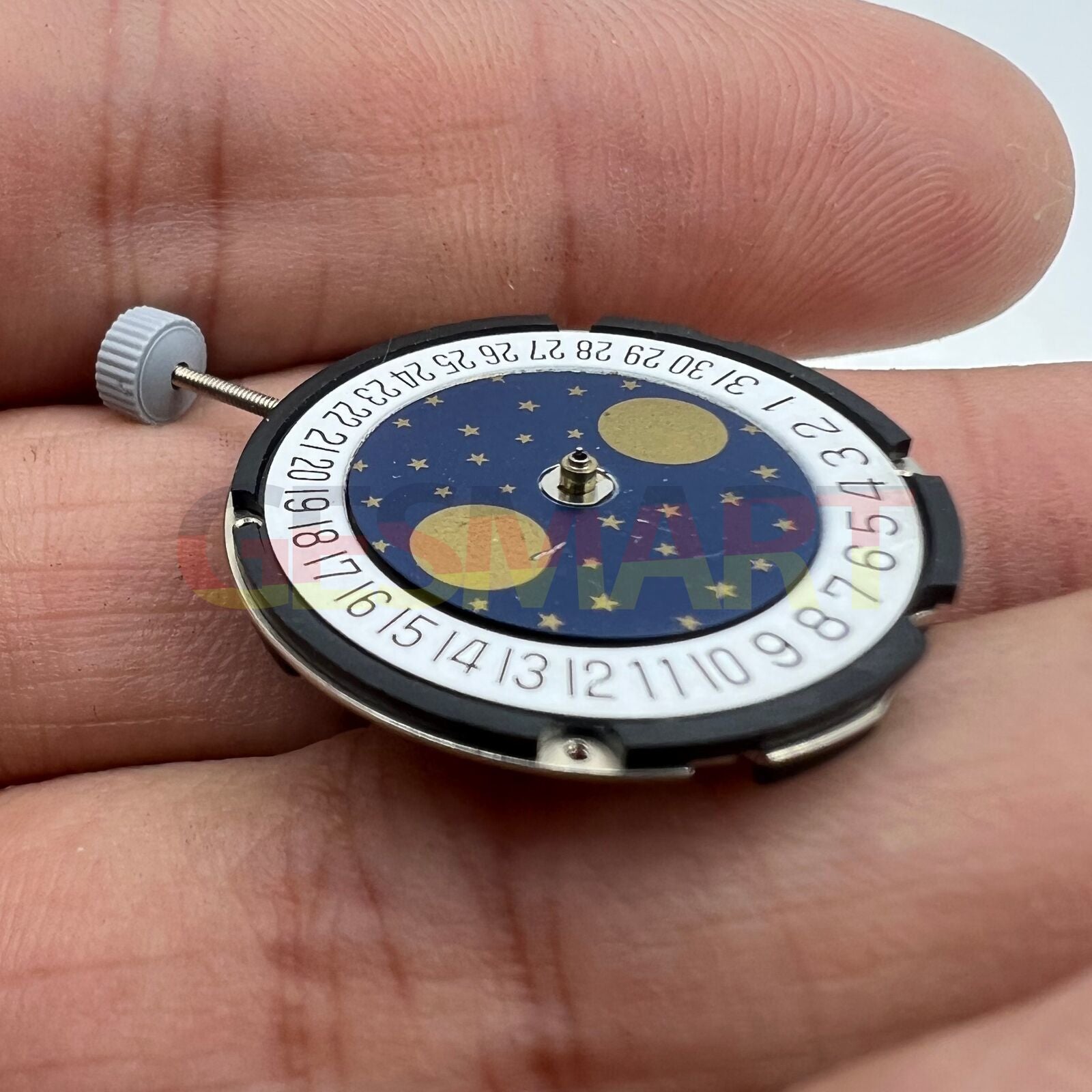 Ronda 708 Swiss quartz watch movement with date display at 6 o'clock, precision timekeeping by Ronda.