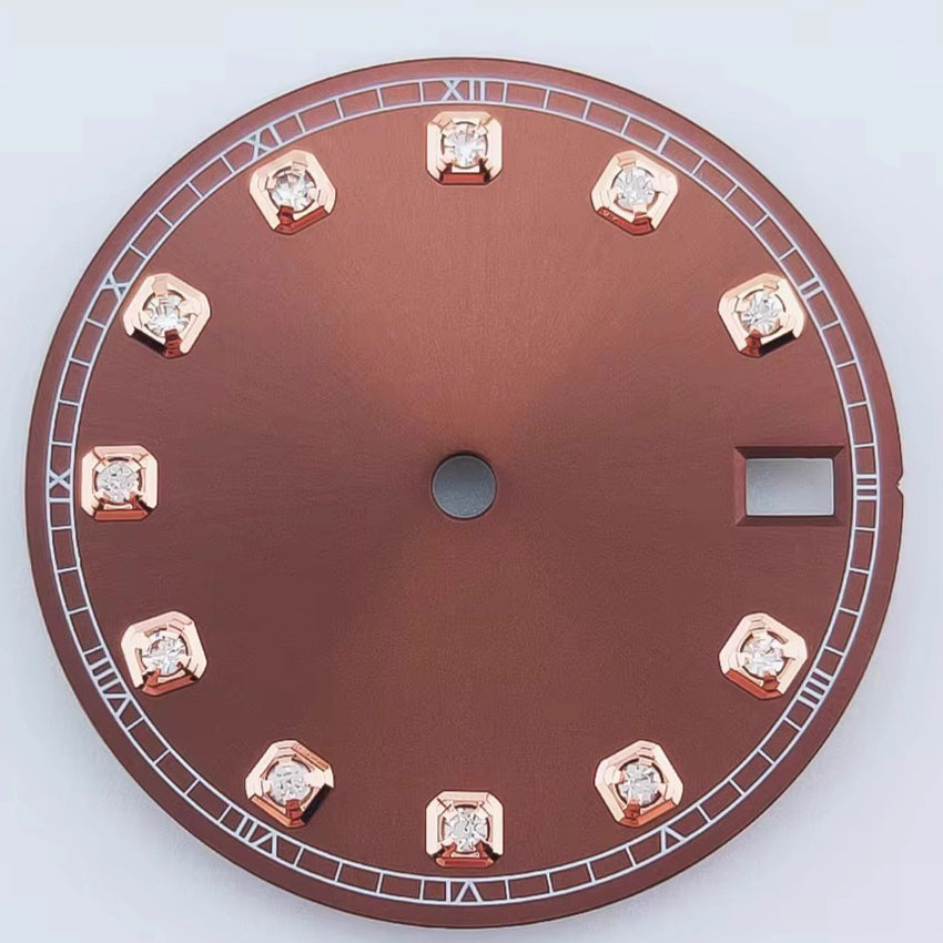 Rose Golden Nail Brown 28.5mm Watch Dial Fit For NH36 Movement No Logo