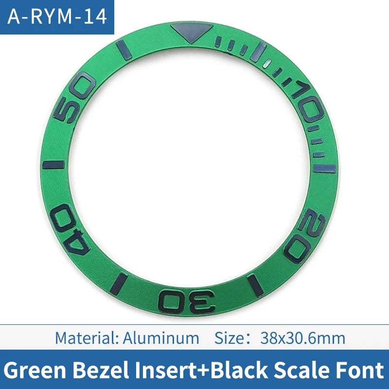 38mm Black Font Green Sloped Aluminum Watch Bezel For Skx007 Srpd Diving Watch