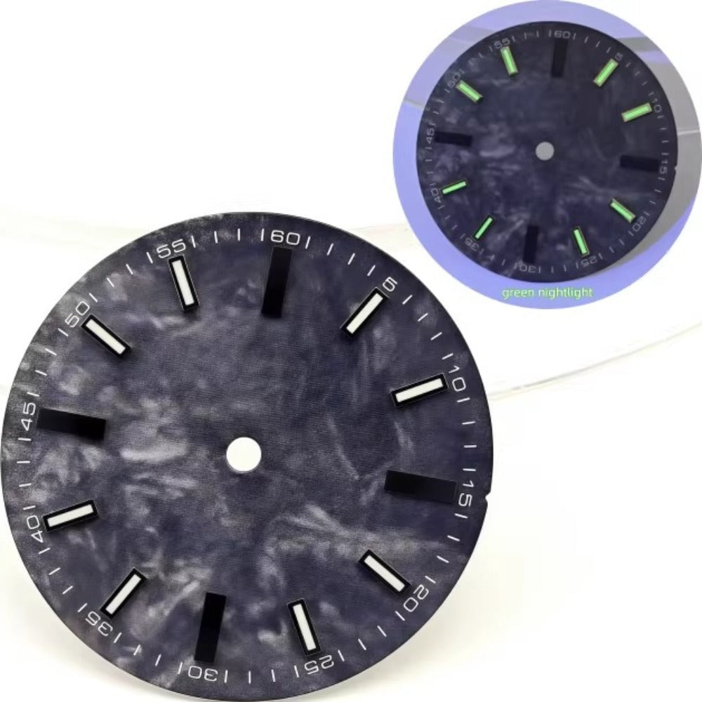 28.5mm Natual Black Vein Modified Watch Dial Fit for NH35 Movement Green Lume No Logo