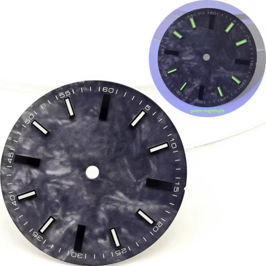 28.5mm Natual Black Vein Modified Watch Dial Fit for NH35 Movement Green Lume No Logo