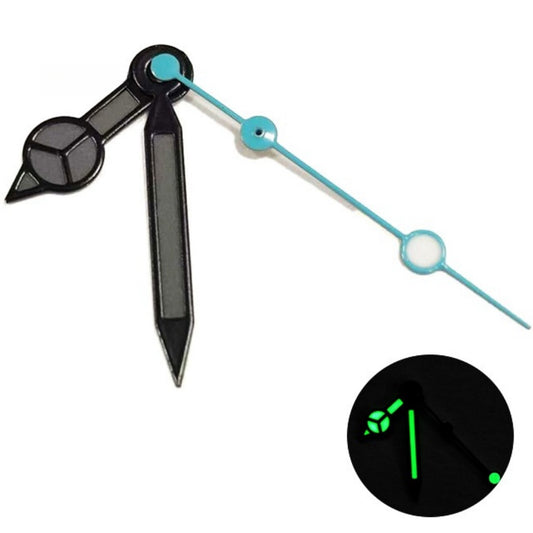 Matted black trim watch hands with blue second hand, compatible with NH35/36 movement.