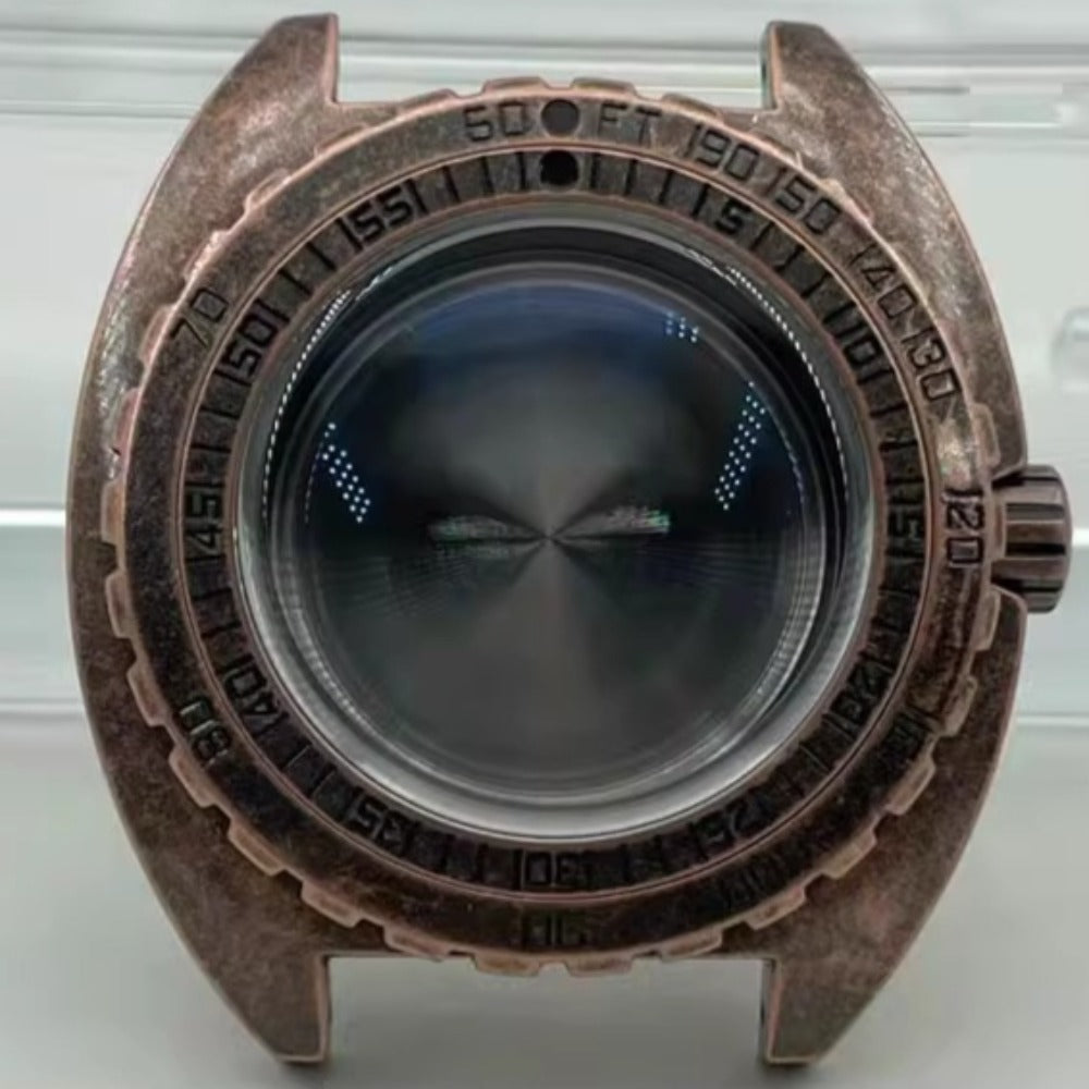 Copper-colored modified watch case featuring sapphire glass bezel, compatible with NH35 NH36 movements.
