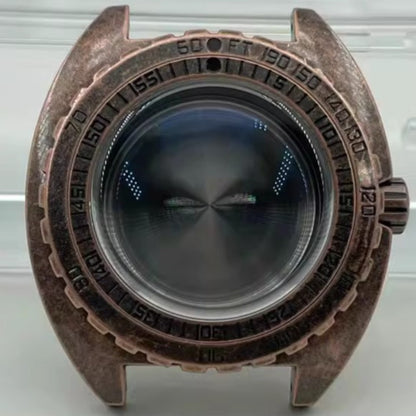 Copper-colored modified watch case featuring sapphire glass bezel, compatible with NH35 NH36 movements.