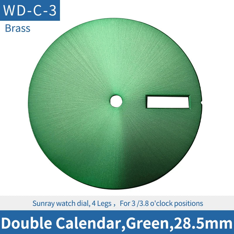Double Calendar Green 28.5mm Watch Dial Fit For Skx007 Skx009 Sprd NH35 NH36