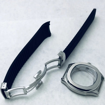 42mm Silver Watch Case Sapphire Glass Rubber Strap For NH35/34 NH36/38 NH70 NH72