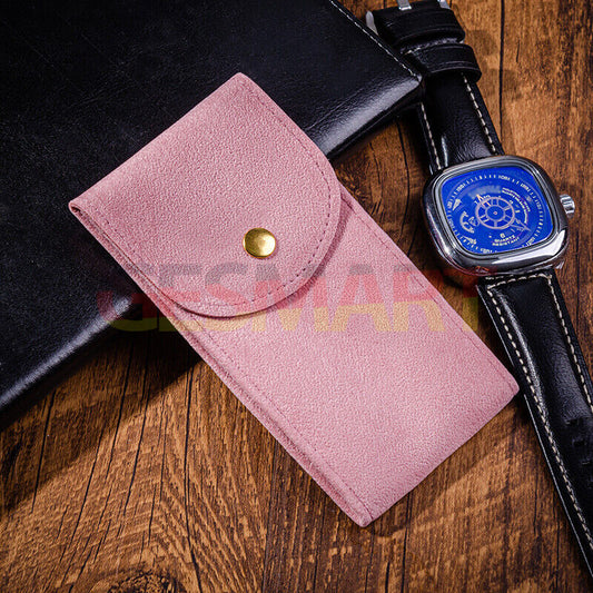 Velvet mechanical watch storage bag, portable travel pocket for single watch protection.